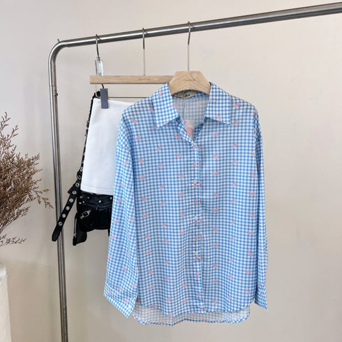 Bow Print Collar Down Shirts